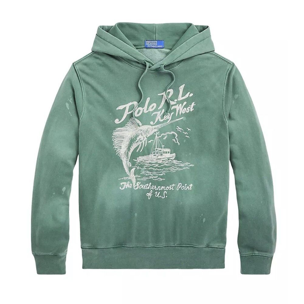 Polo Ralph Lauren Key West Fleece Hoodie Men Sz Small Green Nautical Graphic New